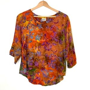 Tropical Vibrations  Handmade Short Sleeve Top Vibrant Original Pattern Large